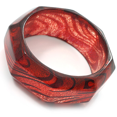 Red Plastic Glittering Faceted Costume Bangle - main view