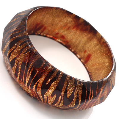 Gold Glittering Faceted Plastic Animal Print Costume Bangle - main view
