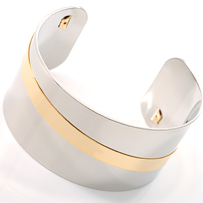 Polished Silver Plated Asymmetrical  Wide Cuff Bracelet - main view
