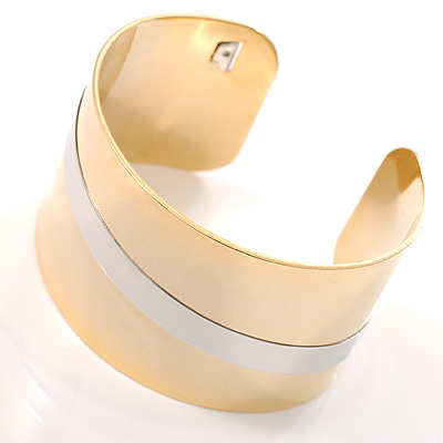 Polished Gold Plated Asymmetrical Wide Cuff Bracelet - main view