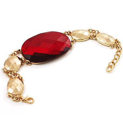 Red Large Oval Cut Crystal Fashion Bracelet - main view