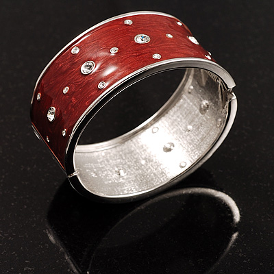 Red Crystal Wide Hinged Enamelled Costume Bangle - main view