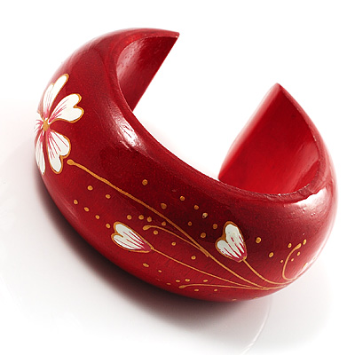 Red Wood Floral Cuff Bangle - main view