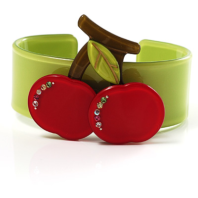 Cherry Plastic Cuff Bangle (Green & Red) - main view