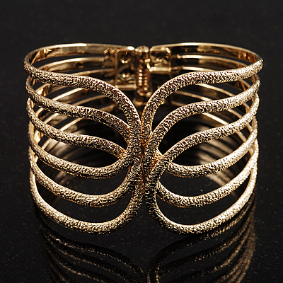 Gorgeous Gold Toned Modernistic Art Deco Bangle - main view