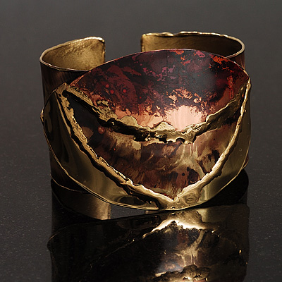 Brass Leaf Shaped Ethnic Cuff Bangle - main view