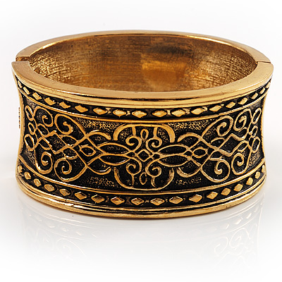 Antique Gold Ornate Textured Design Bangle - main view
