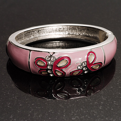 Pink Enamel Hinged Butterfly Bangle - main view