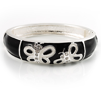 Black And White Enamel Hinged Butterfly Bangle - main view