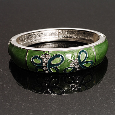 Green Enamel Hinged Butterfly Bangle - main view