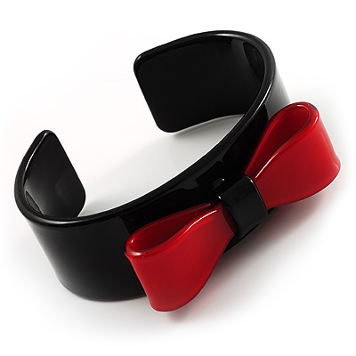 Black And Red Plastic Bow Cuff Bangle - main view