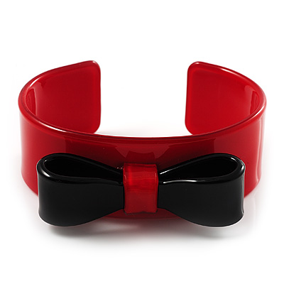 Red And Black Plastic Bow Cuff Bangle - main view