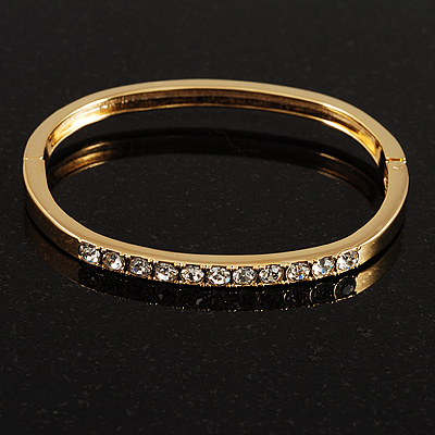 Gold Plated Crystal Classic Hinged Bangle - main view