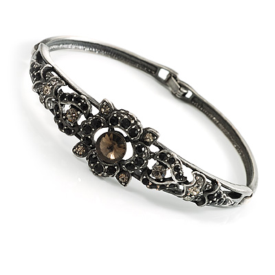 Crystal Victorian Fashion Bangle Bracelet (Antique Silver) - main view