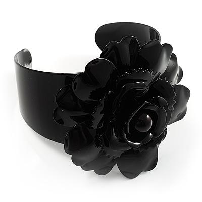 Stunning Black Rose Metal Cuff Bangle - main view