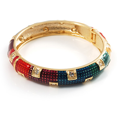 Gold Plated Multicoloured Crystal Enamel Bangle Bracelet - main view