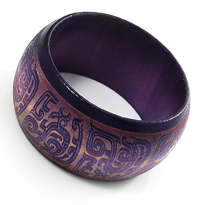 Wide Purple Etched Wooden Bangle - main view