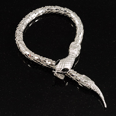 Silver Tone Mesmerized Fashion Snake Bangle Bracelet (18cm) - main view