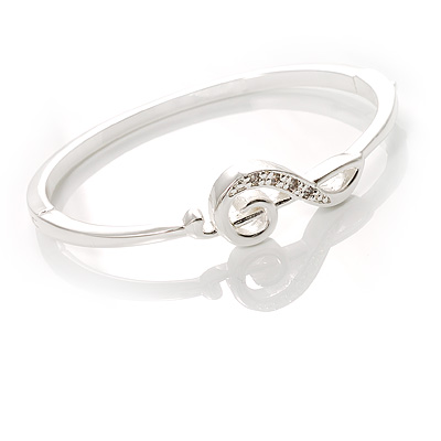 Silver Plated Crystal Treble Clef Bangle Bracelet - 19cm L - main view
