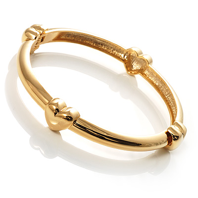 Gold Plated Hinged Heart Bangle Bracelet - main view