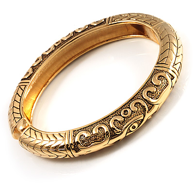 Antique Gold Vintage Inspired Hinged Bangle Bracelet - main view