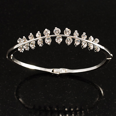 Floral Swarovski Crystal Bangle Bracelet (Rhodium Plated) - main view