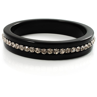 Black Resin Diamante Bangle Bracelet - main view