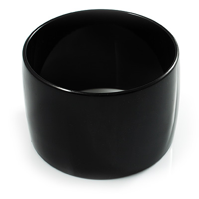 Black Wide Chunky Plastic Bangle Bracelet - 4cm Width - main view