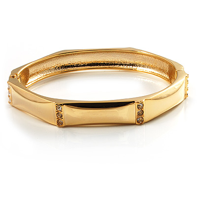 Gold Tone Classic Crystal Hinged Bangle Bracelet - main view