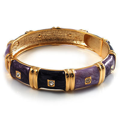 Chic Purple CZ Segmental Hinged Bangle Bracelet (Gold Tone) - main view