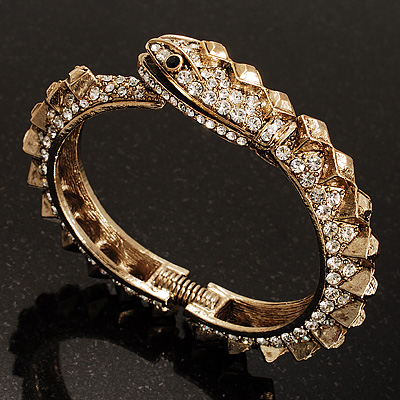 Vintage Crystal Snake Bangle Bracelet (Burn Gold Finish) - main view