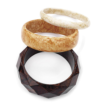 Brown, Honey And Antique White Acrylic Bangles - Set Of 3 Pcs - main view