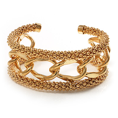 Gold Plated Mesh Chain Flex Bangle Bracelet - main view