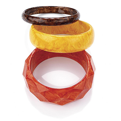 Orange, Yellow And Brown Acrylic Slip-On Bangles - Set Of 3 - main view