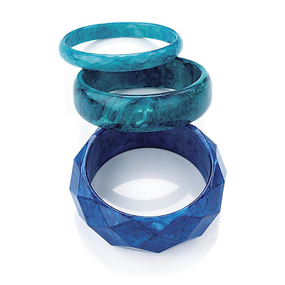 Navy Blue, Teal And Light Blue Acrylic Bangles - Set Of 3 - main view