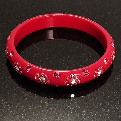 Swarovski Crystal Floral Resin Bangle (Magenta & Deep Pink) - main view