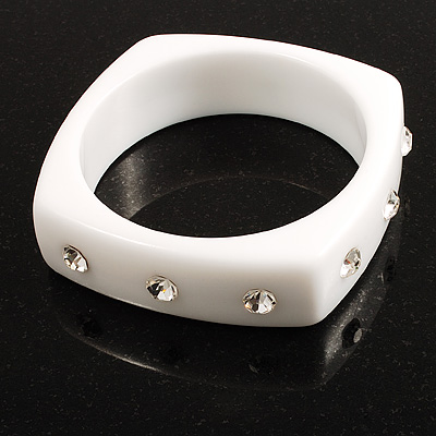 Square Crystal Resin Bangle (Snow White) - main view
