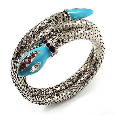Silver Plated Diamante Snake Flex Bangle Bracelet - main view