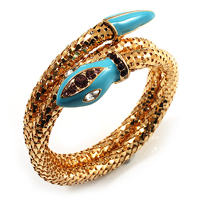 Gold Plated Diamante Snake Flex Bangle Bracelet - main view