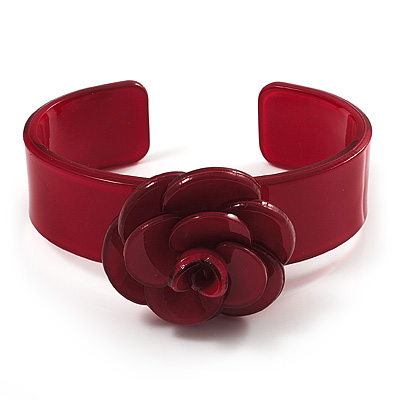 Crimson Acrylic Rose Cuff Bangle - main view