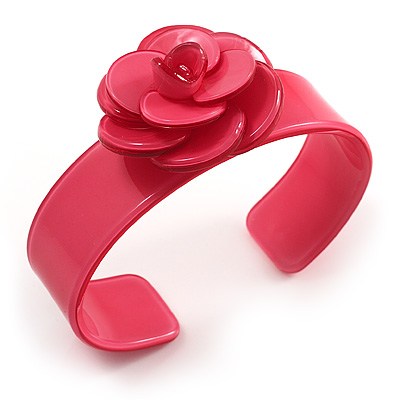 Pink Acrylic Rose Cuff Bangle - main view