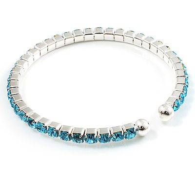 Light Blue Crystal Thin Flex Bangle Bracelet (Silver Tone) - main view