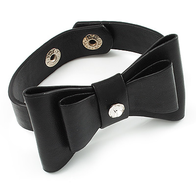 Black Leather Bow Bangle Bracelet - main view