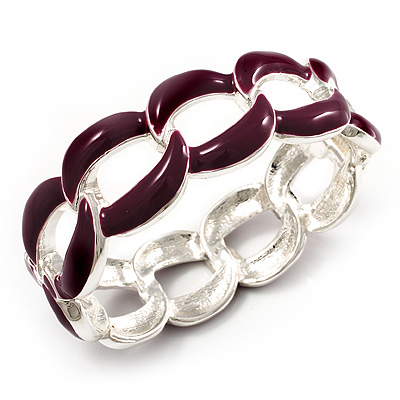 'Oval Link Chain' Lilac Enamel Hinged Bangle Bracelet (Gold Tone) - main view