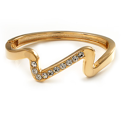 Gold Plated Crystal 'Zig Zag' Hinged Bangle Bracelet - main view