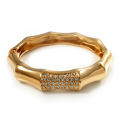 Gold Plated Diamante Multifaceted Hinged Bangle Bracelet - main view