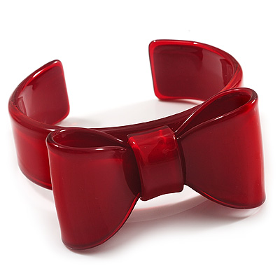 Classic Red Acrylic Bow Cuff Bangle - main view