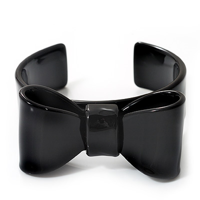 Classic Black Acrylic Bow Cuff Bangle - main view