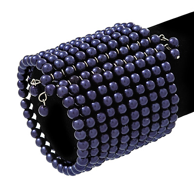 Wide Purple Acrylic Bead Flex Bangle Bracelet - 6cm Width