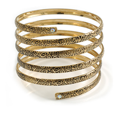 Burn Gold Wide Hammered Wrap Bangle - main view